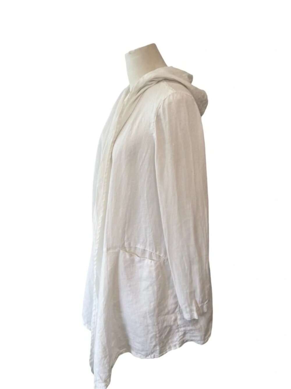 Click by Color Me Cotton White 100% Linen Hooded Open Front Cardigan Jacket XS - Picture 3 of 8
